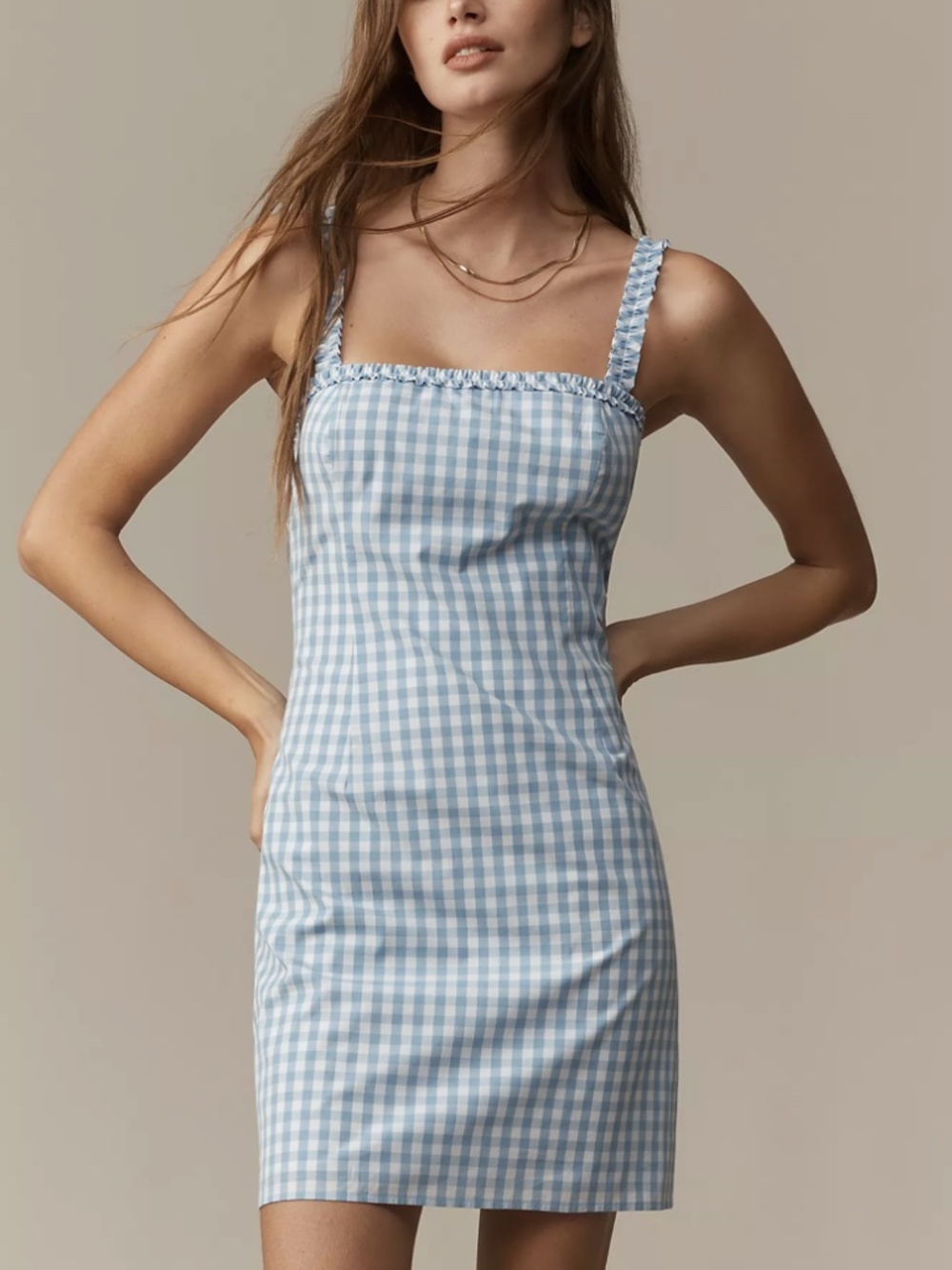 Anthropologie Mare Mare Gingham Square-Neck Mini Dress